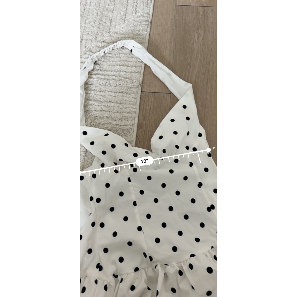 Peppermayo Endless romance off the shoulder White and Black Polka Dot Mini Dress - Picture 4 of 6